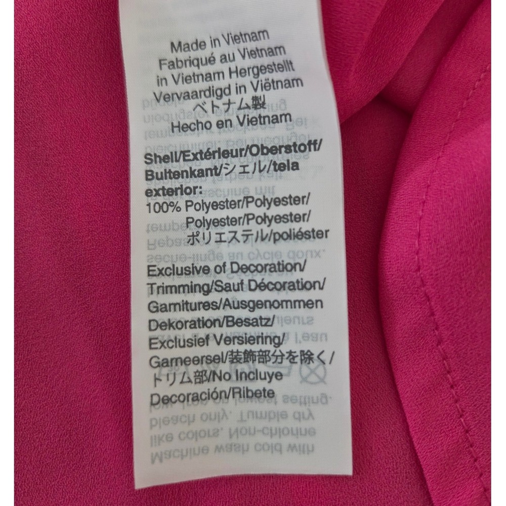 J.Crew Womens Hot Pink V-Neck Button Front Smock Cuff Blouse Sz 14 Professional - Picture 4 of 5